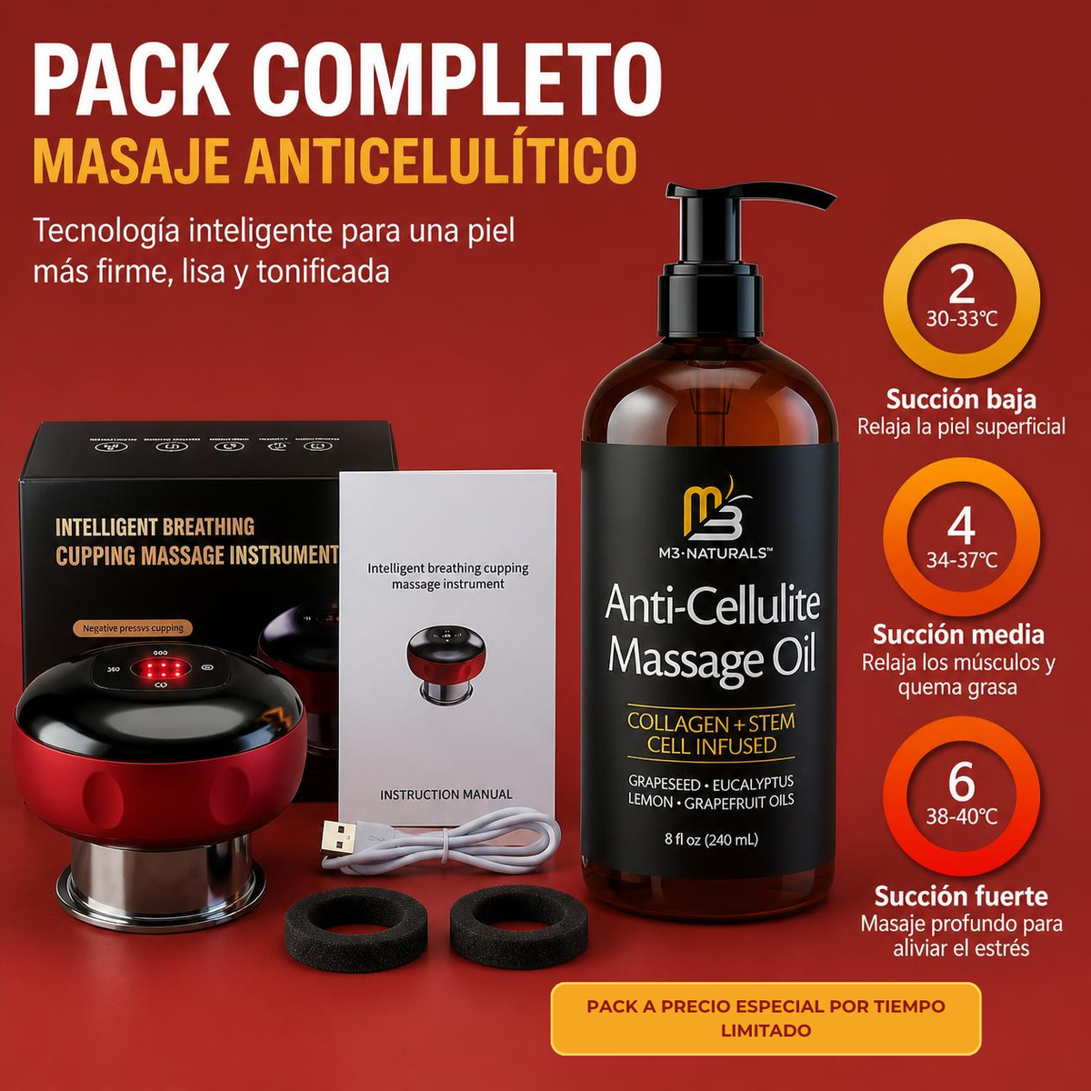 Ventosa + Aceite Masaje Corporal